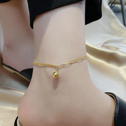 Splicing chain Gold ball titanium steel anklet