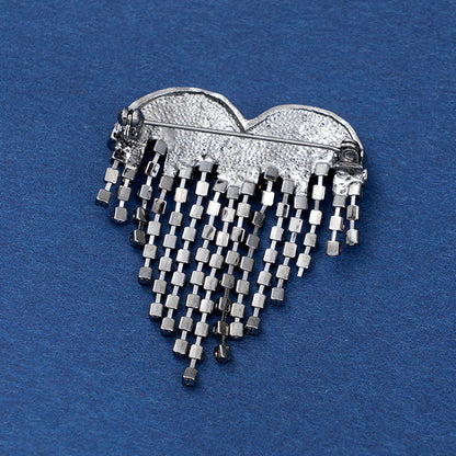 Love Brooch Rhinestone Fringed Pin