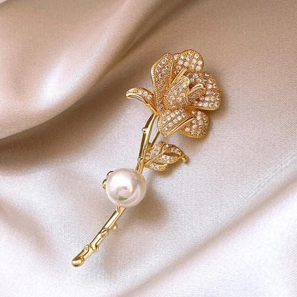 Golden Rose Flower Brooch