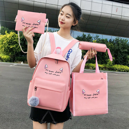 Four-piece canvas cat ear backpack