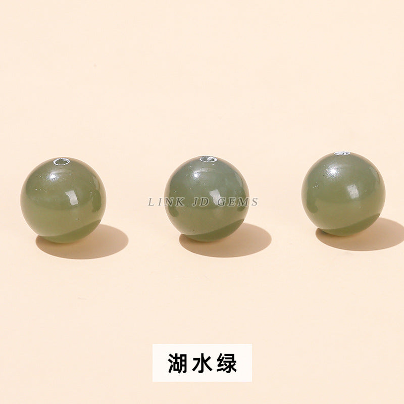 8Mm natural clear water Hetian jade half-hole round beads