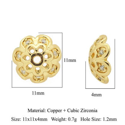 5 pcs/pack, snowflake lotus copper zircon bracelet beads.