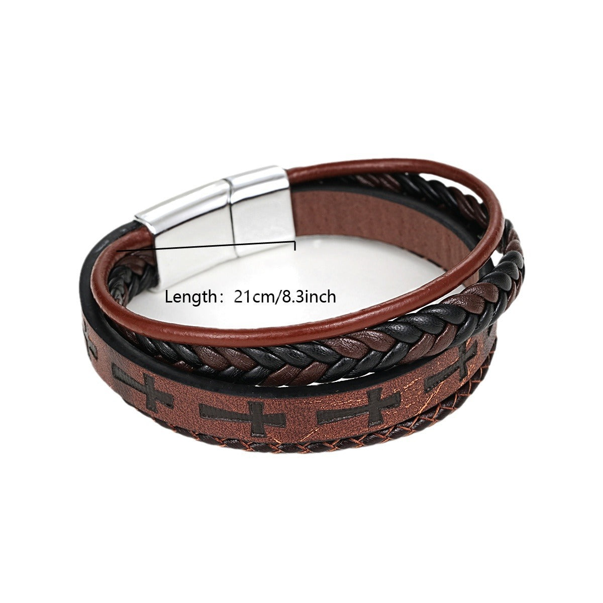 Personalized Magnetic Closure Brown Leather Bracelet for Men