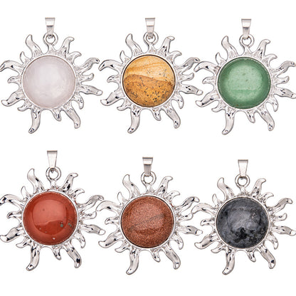 Sunflower alloy round ring inlaid crystal pendant