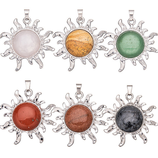 Sunflower alloy round ring inlaid crystal pendant