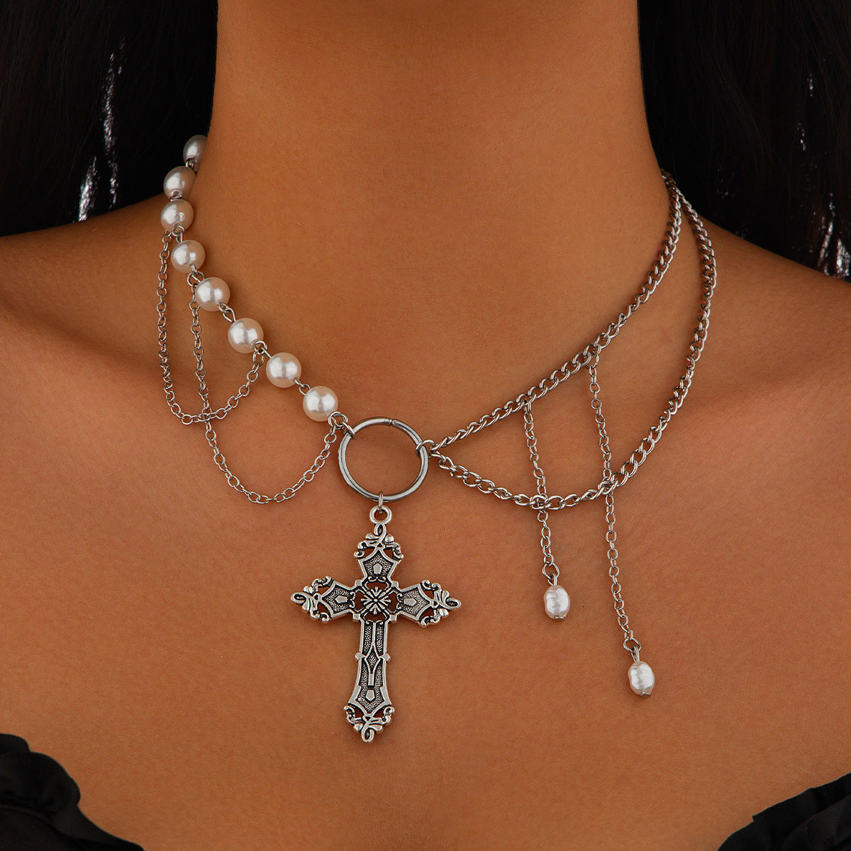 Gothic cross alloy necklace