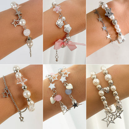 Star pendant fringed set bracelet