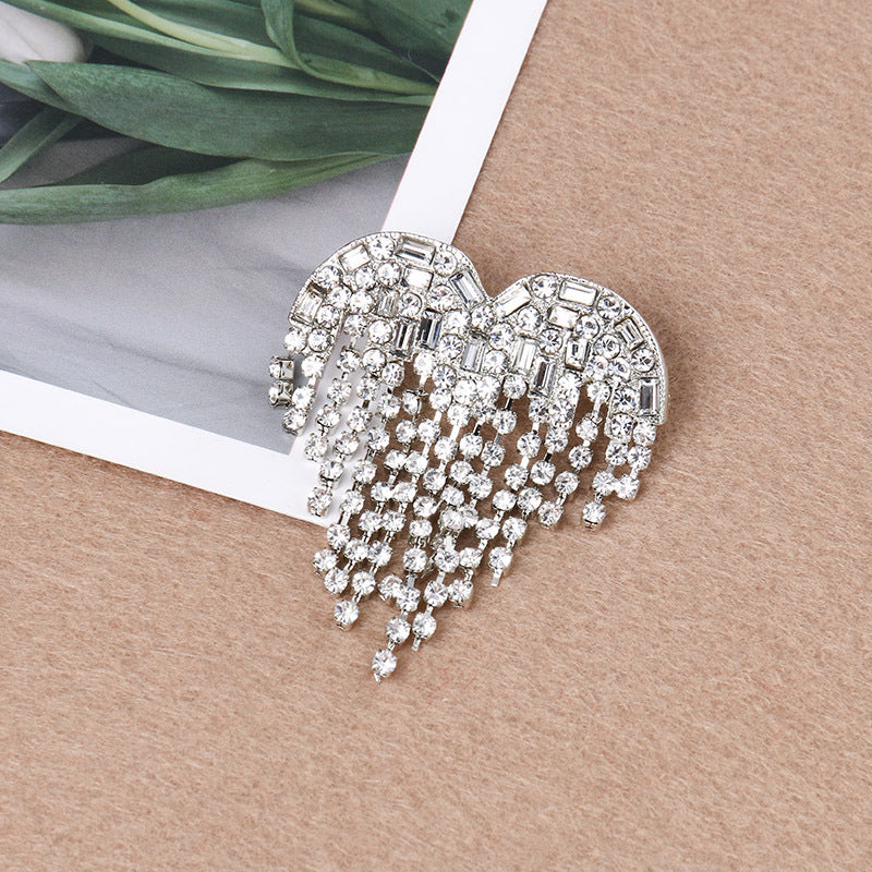 Love Brooch Rhinestone Fringed Pin