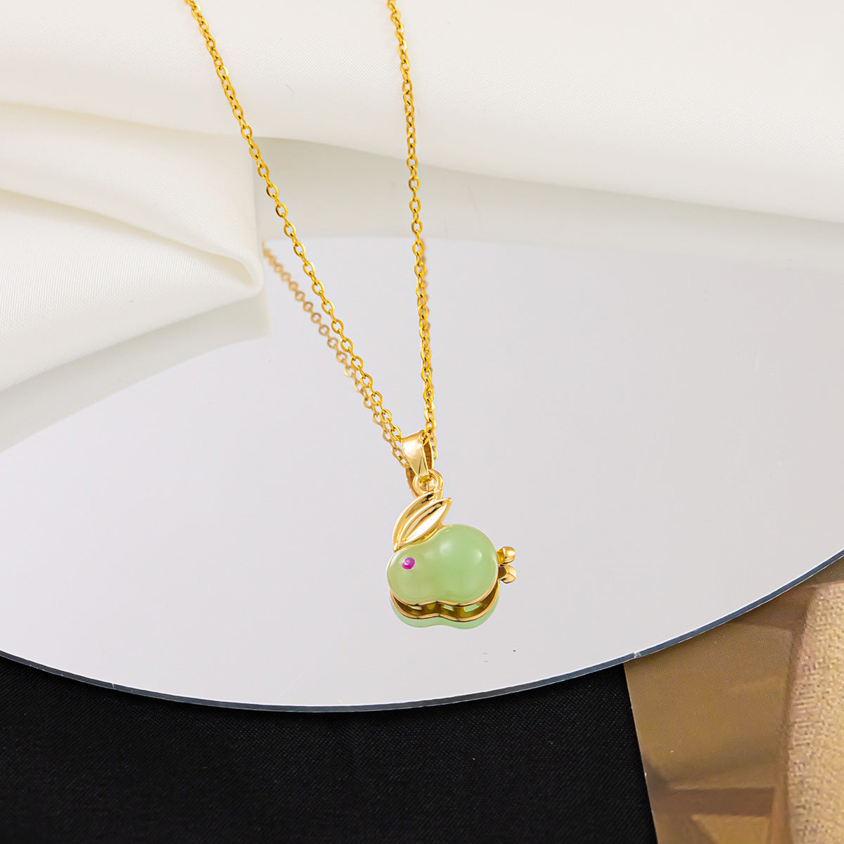 Imitation Hetian Jade Rabbit Moon Necklace