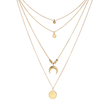 Multi-layered moon disc pendant necklace for women