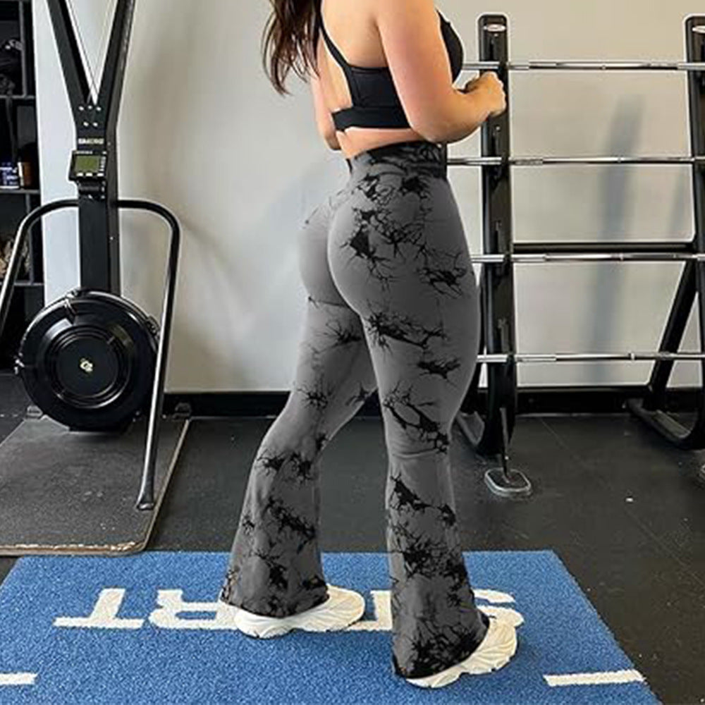 Hip lift tie-dye sports flared pants yoga clothes