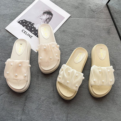 Pearl rhinestone platform slippers