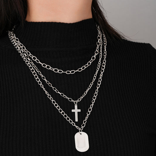 Cross tag three-piece necklace