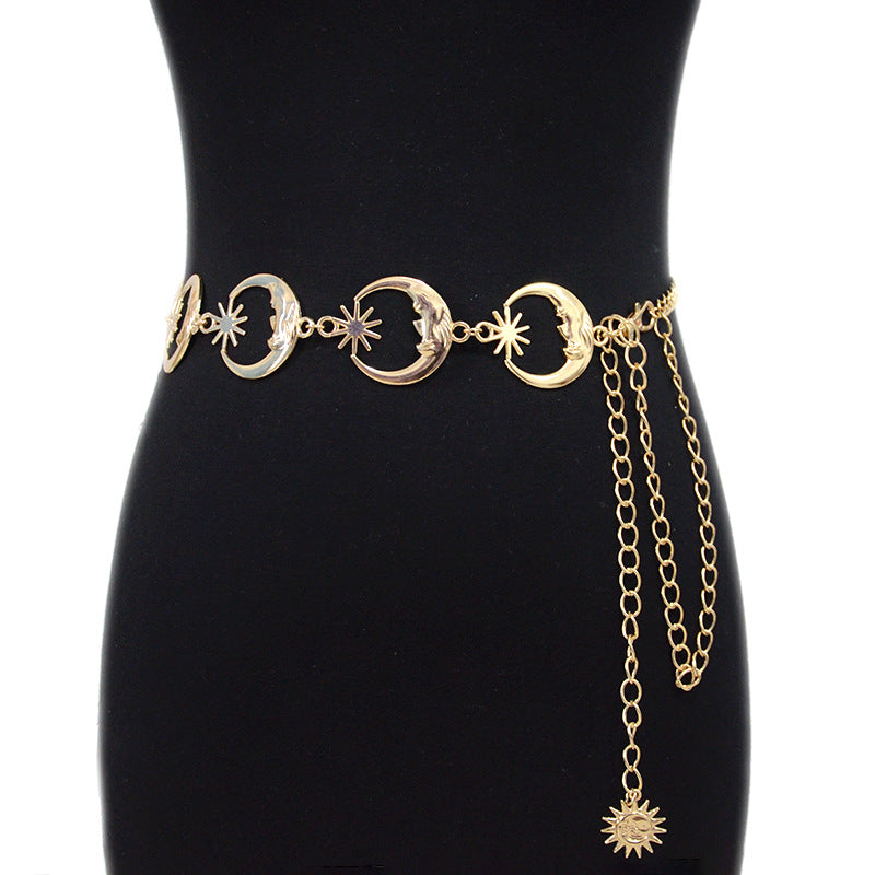 Sun and Moon Buckle Decorative Chain Metal Waist Chain