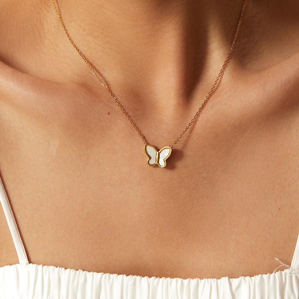 White Shell Butterfly Gold Chain Necklace