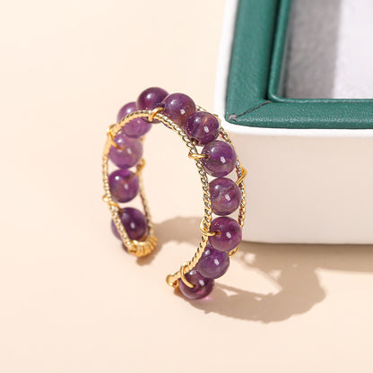 Agate round bead 14K gold open ring