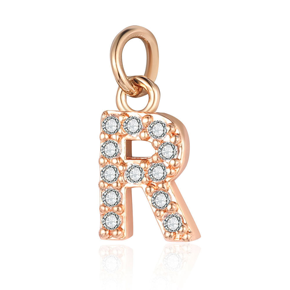 26 rose gold English letter copper zircon pendants.