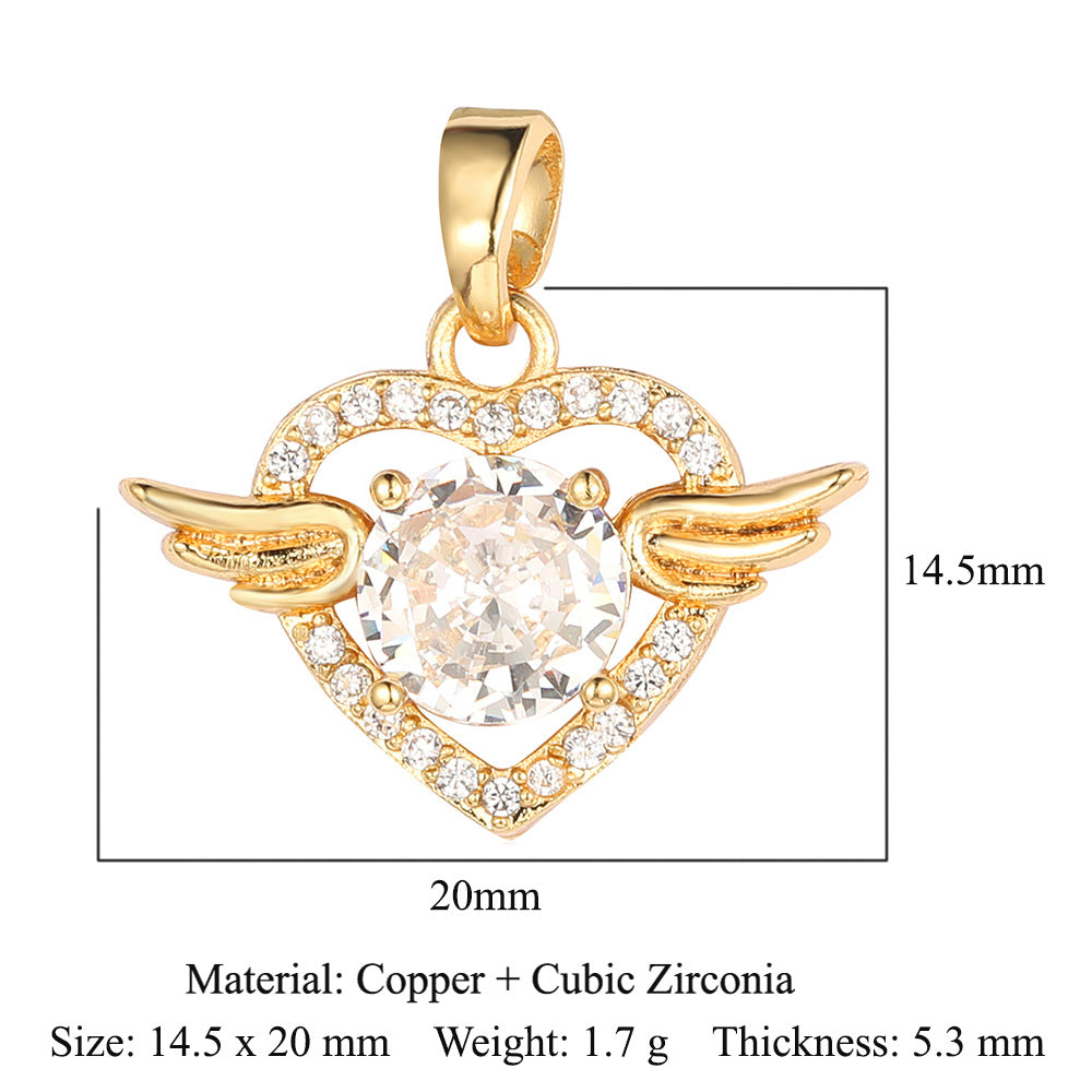 Heart-shaped wings square round zircon pendant.