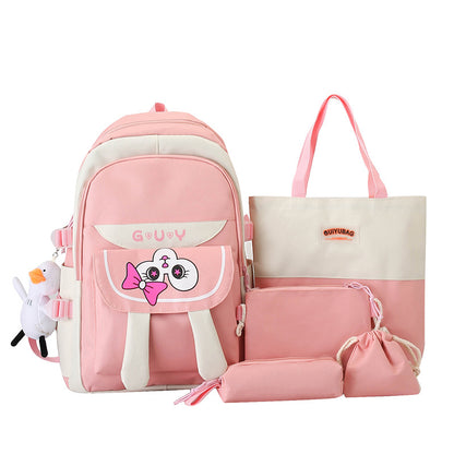 Five-piece backpack cute rabbit student book