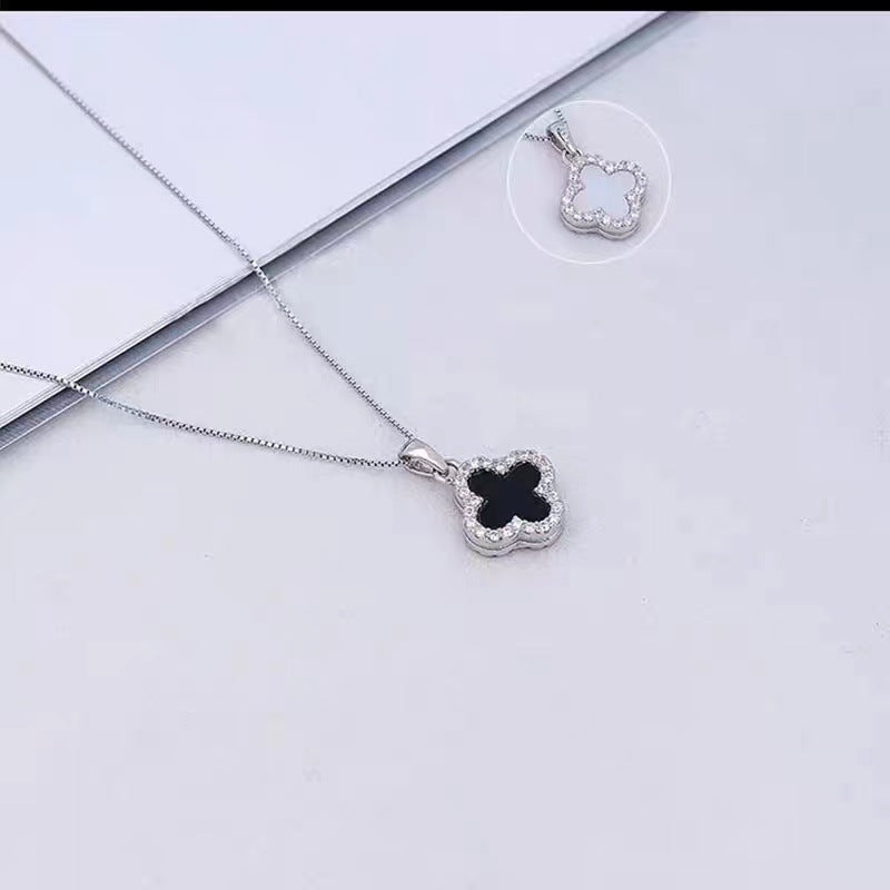 Black and White Clover Necklace, Titanium Steel, No Fading