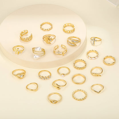 Cross Moon Leaf Ring 23pcs