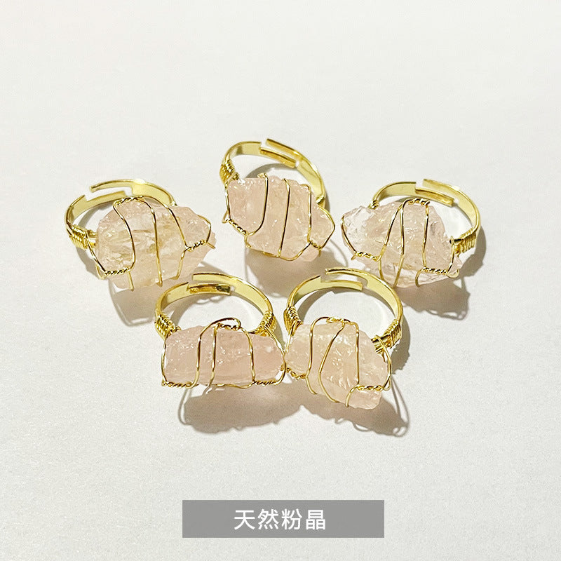 Crystal electroplated rough stone winding ring