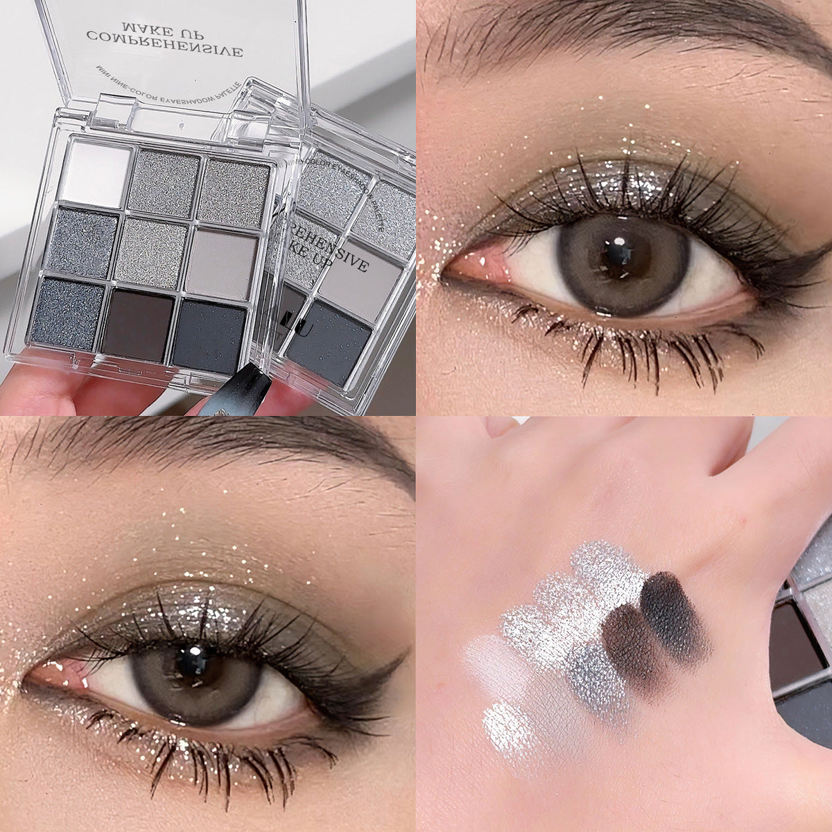 Paleta de sombras de ojos acrílicas transparentes de nueve colores 