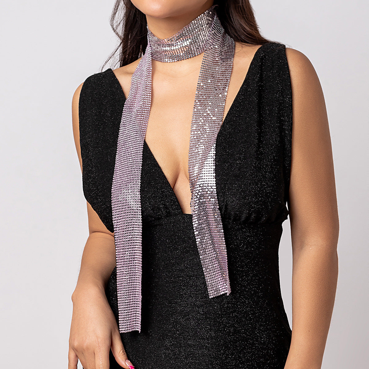 Gradual change color sequined neck strap scarf necklace