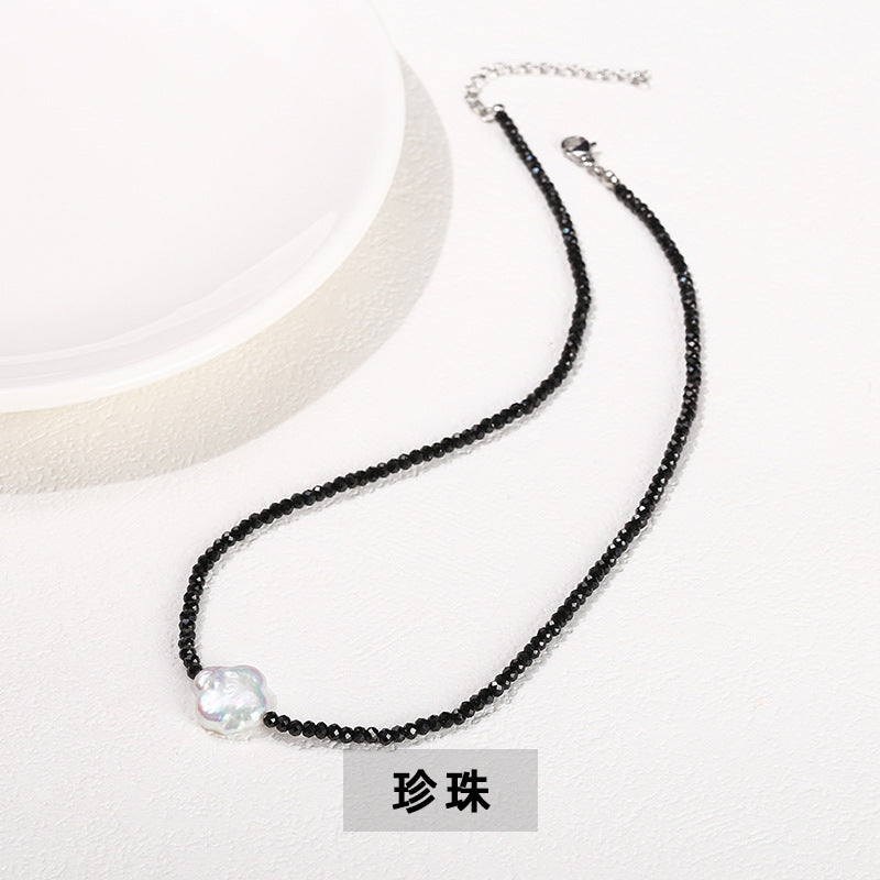 Faceted natural black spinel necklace