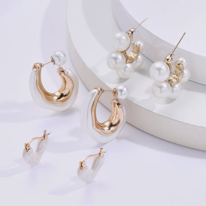 Gold Oil Drop Heart Pearl Earring Set