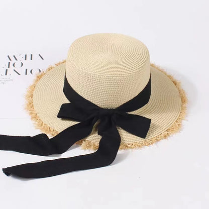 Sombrero de rafia de verano con parte superior plana francesa para playa y protección solar 