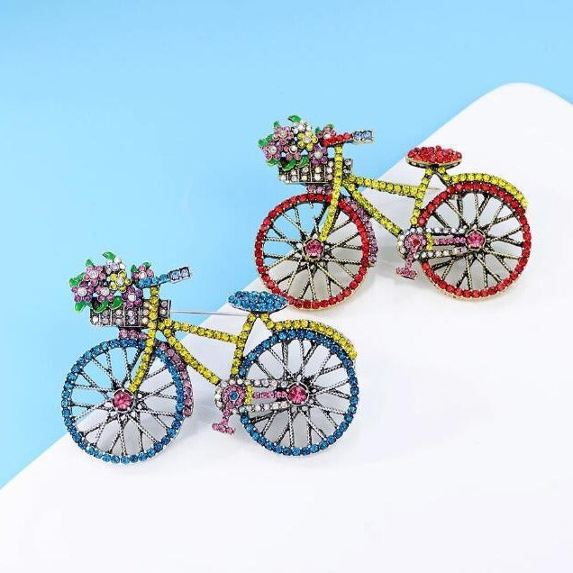 Rhinestone Bicycle Brooch