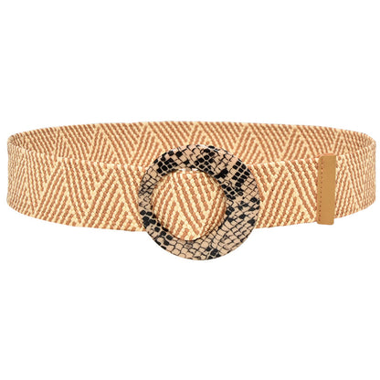 Wooden buckle grass woven wide women's belt