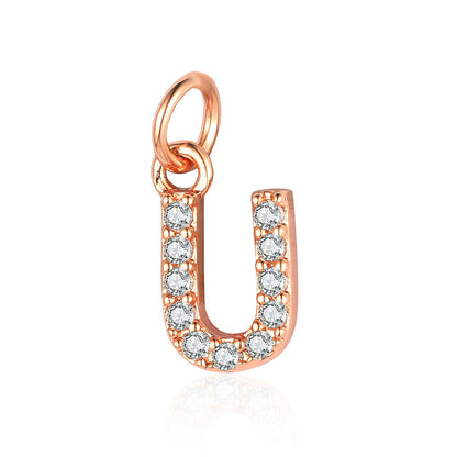 26 rose gold English letter copper zircon pendants.