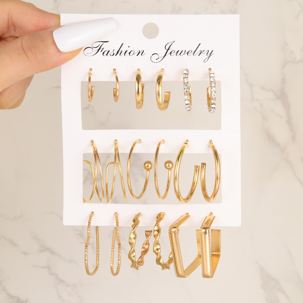 C-shaped earrings 9-piece set geometric twist