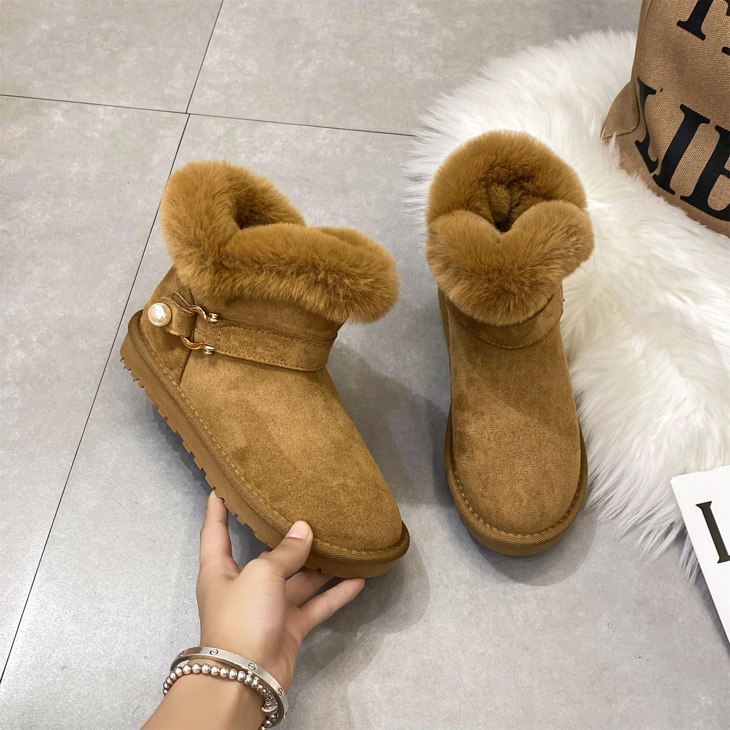 women's fur and velvet snow boots