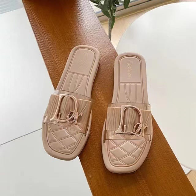 Popular slippers women's metal buckle