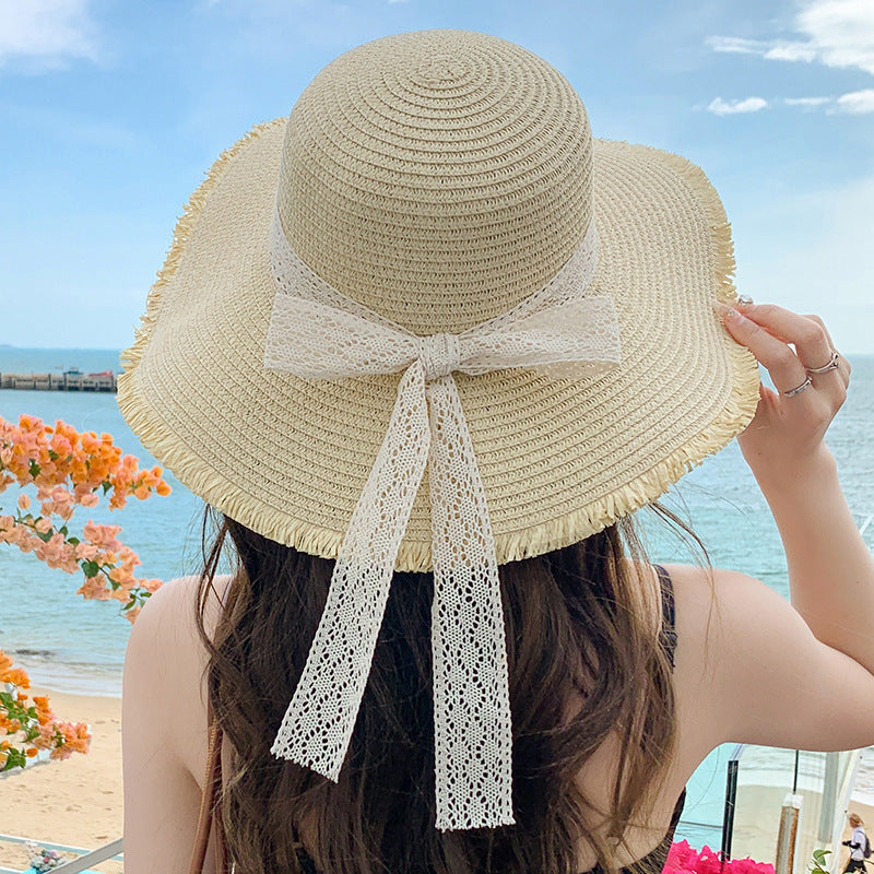 Wave-Edge Bow Wide-Brim Hat