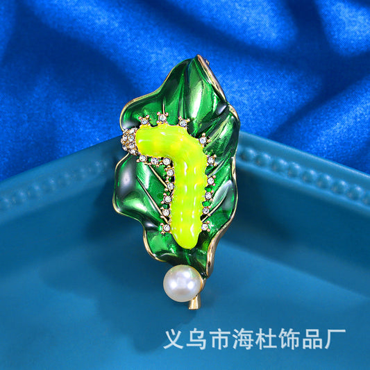 Caterpillar Leaf Brooch