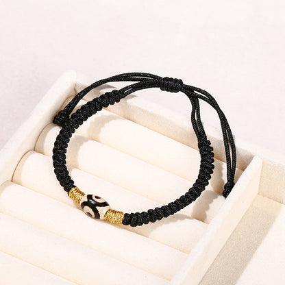 Three-eye dzi bead agate black rope woven bracelet