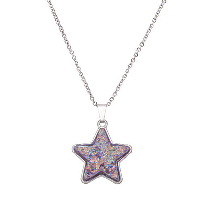 Electroplated Crystal Teeth Colorful Five-pointed Star Stainless Steel Pendant Necklace