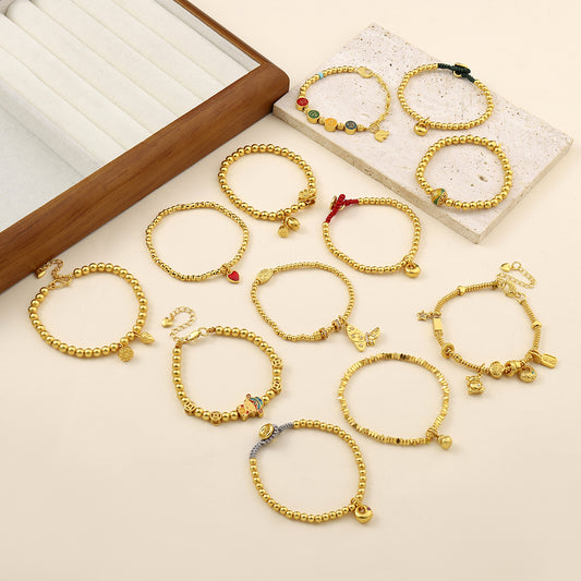 Pulsera de cuentas de oro Love Sand bañada en oro real de 24 quilates 