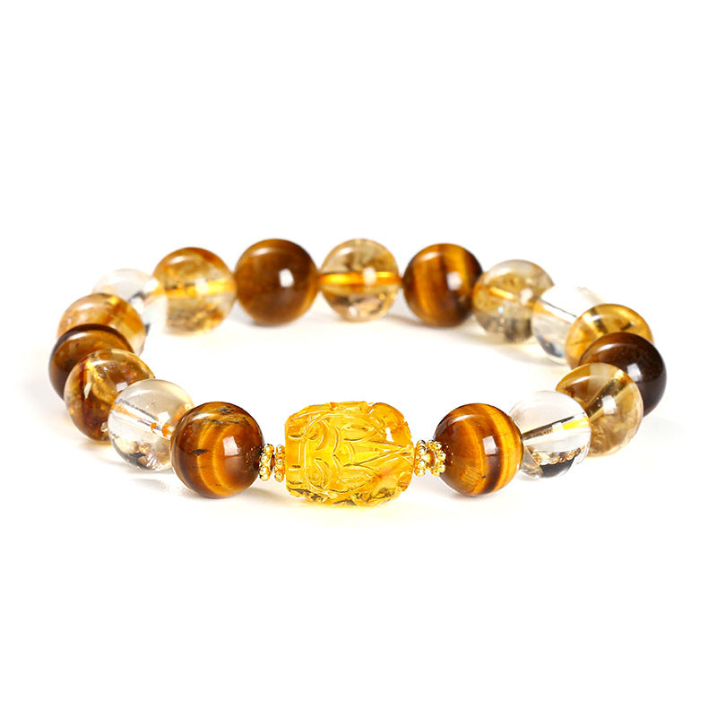 Natural yellow tiger eye stone citrine round bead bracelet.