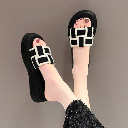 platform-soled braided sandals