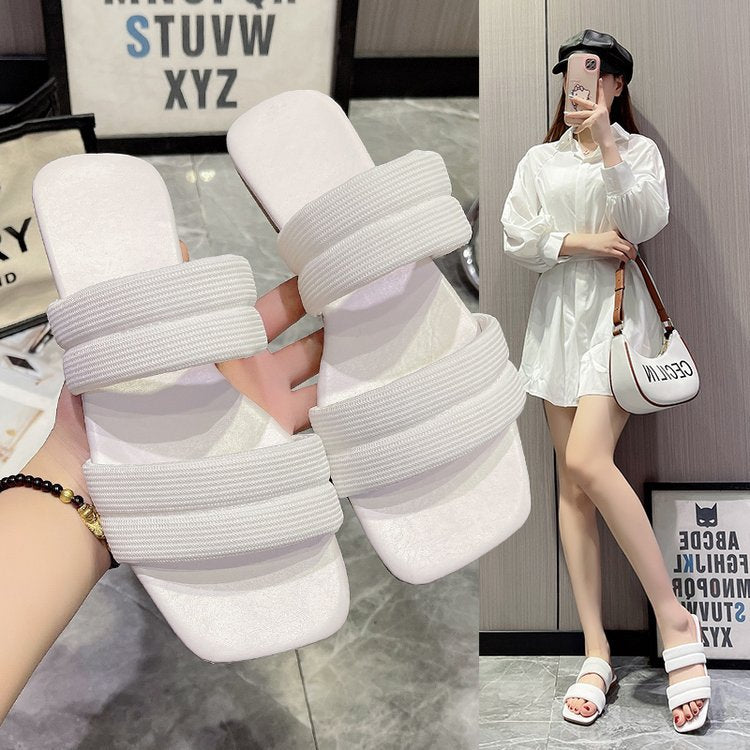 Internet celebrity flat bottom square head slippers