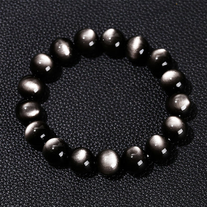 Pulsera de obsidiana plateada con ojos naturales 8A 