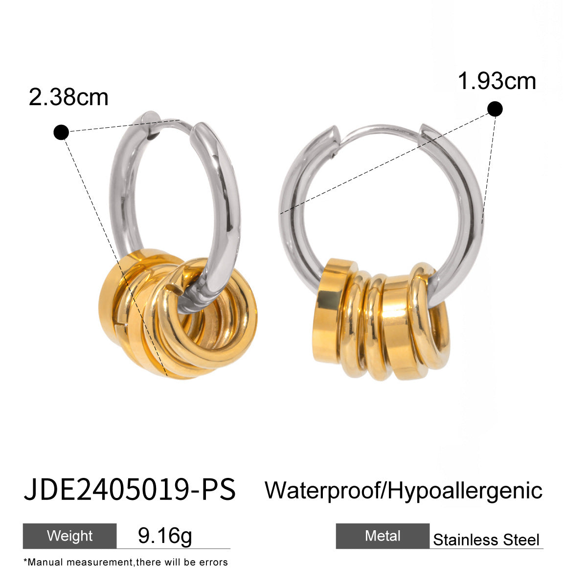 Titanium steel earrings with gold-tone hoop