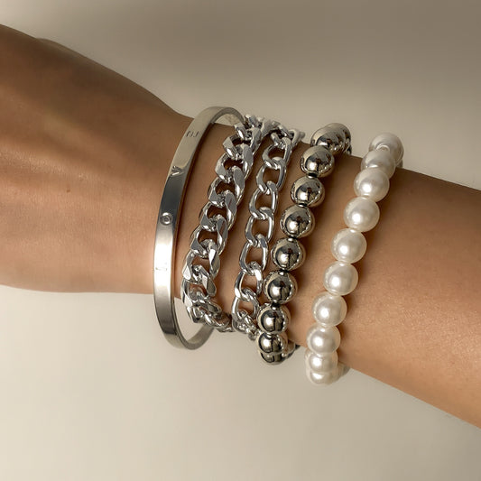 Punk multi-layer imitation pearl chain bracelet