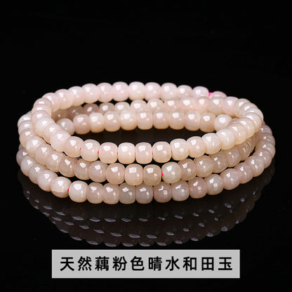 Natural clear water Hetian jade old beads 108 Buddha beads bracelet