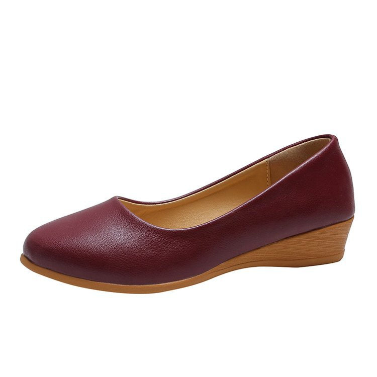 Wedge heel round head mid heel shoe tide